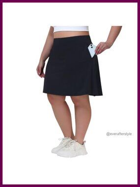 Plus Size Skorts Pockets Knee Length Tennis Skirt 21" Polyester Spandex